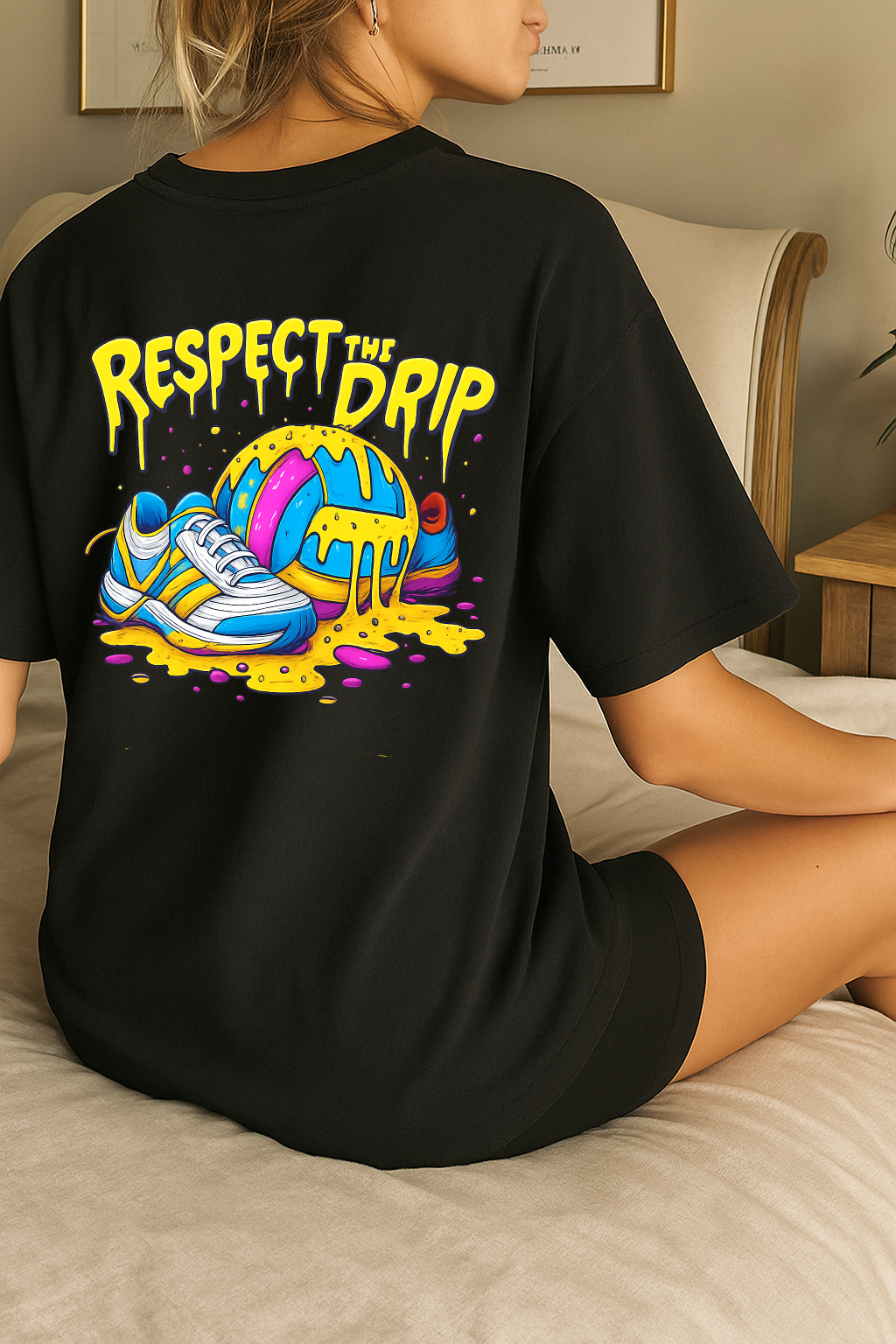 Desi Hood Unisex Respect The Drip Printed  Heavy Fabric Oversized Round Neck T-shirt