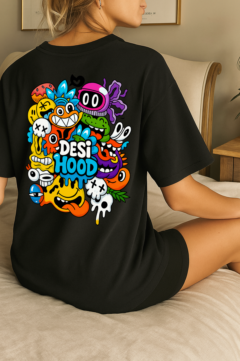 Desi Hood Printed Oversized Heavy Fabric T-shirt