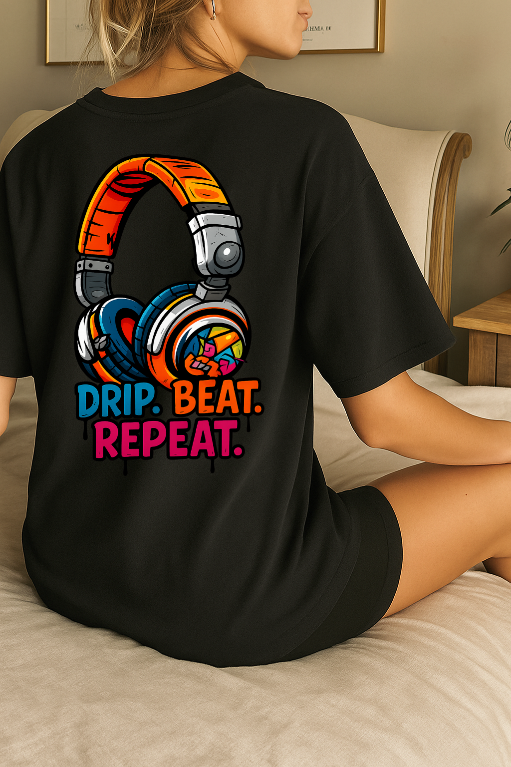 Desi Hood “Drip. Beat. Repeat.” Oversized Round Neck T-shirt
