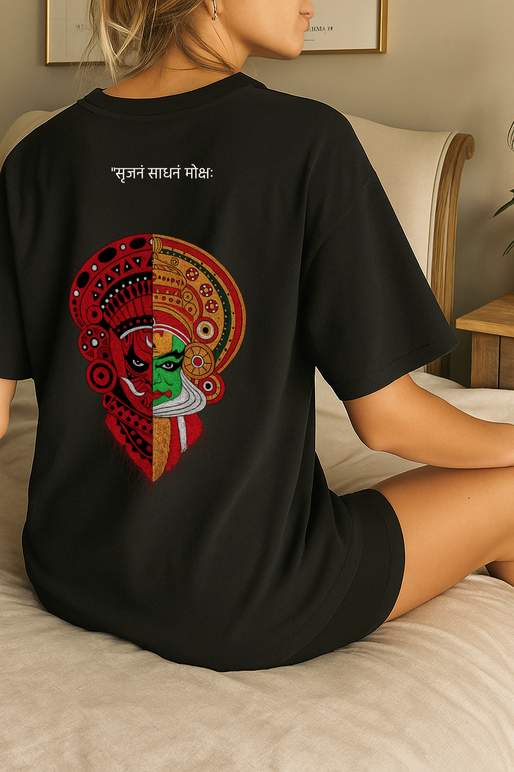 Desi Hood Unisex  “Dual Essence” Kathakali & Theyyam Heavy fabric Oversized T-shirt