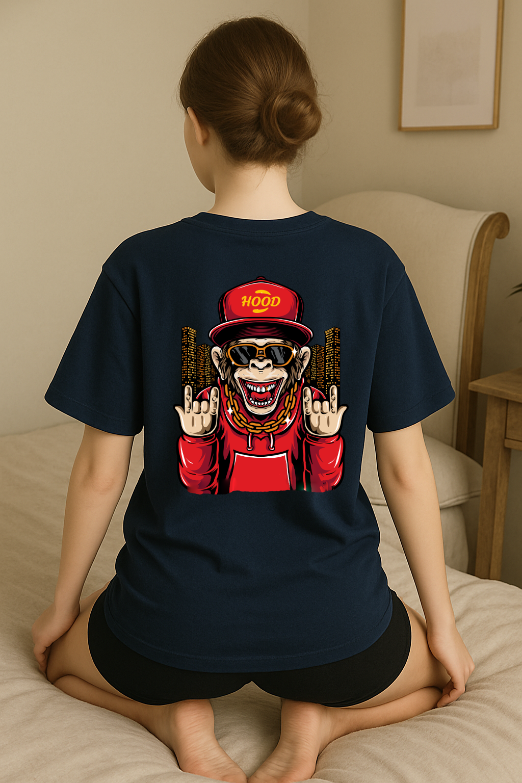 Desi Hood Unisex Monkey Printed Heavy Fabric Oversized T-shirt