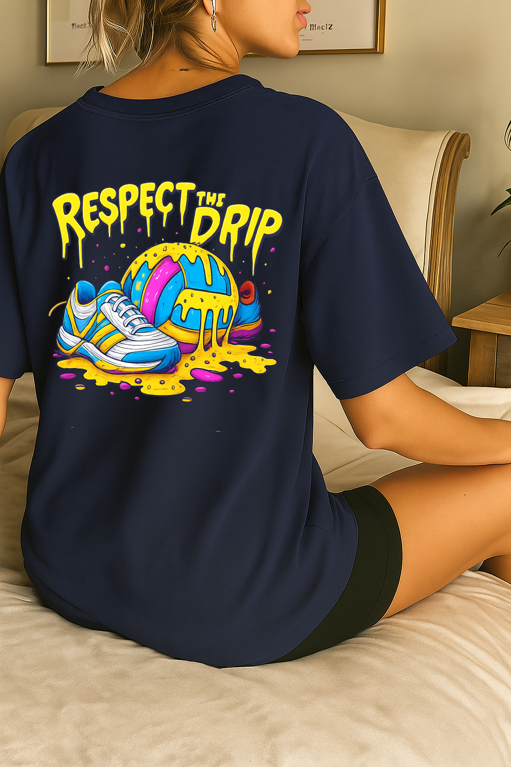 Desi Hood Unisex Respect The Drip Printed  Heavy Fabric Oversized Round Neck T-shirt