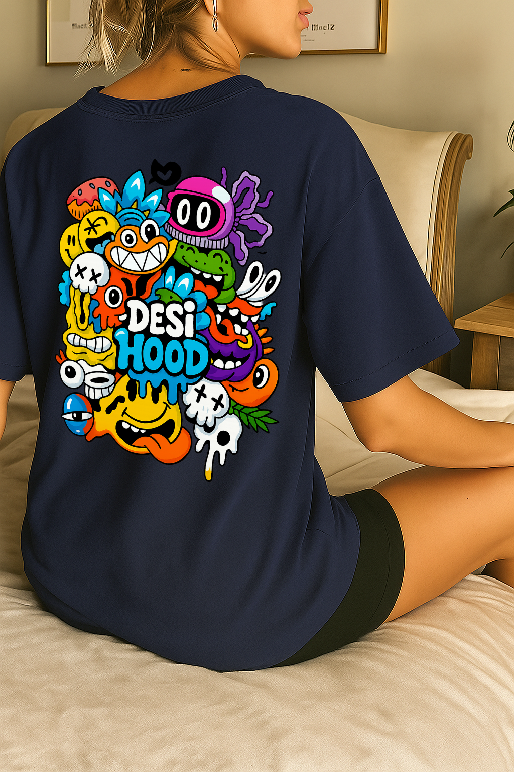 Desi Hood Printed Oversized Heavy Fabric T-shirt