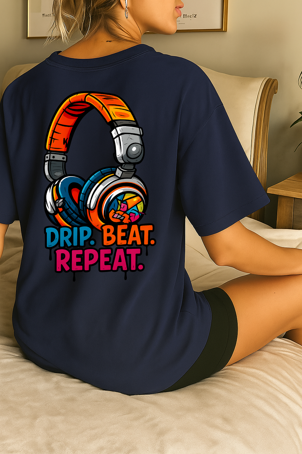 Desi Hood “Drip. Beat. Repeat.” Oversized Round Neck T-shirt