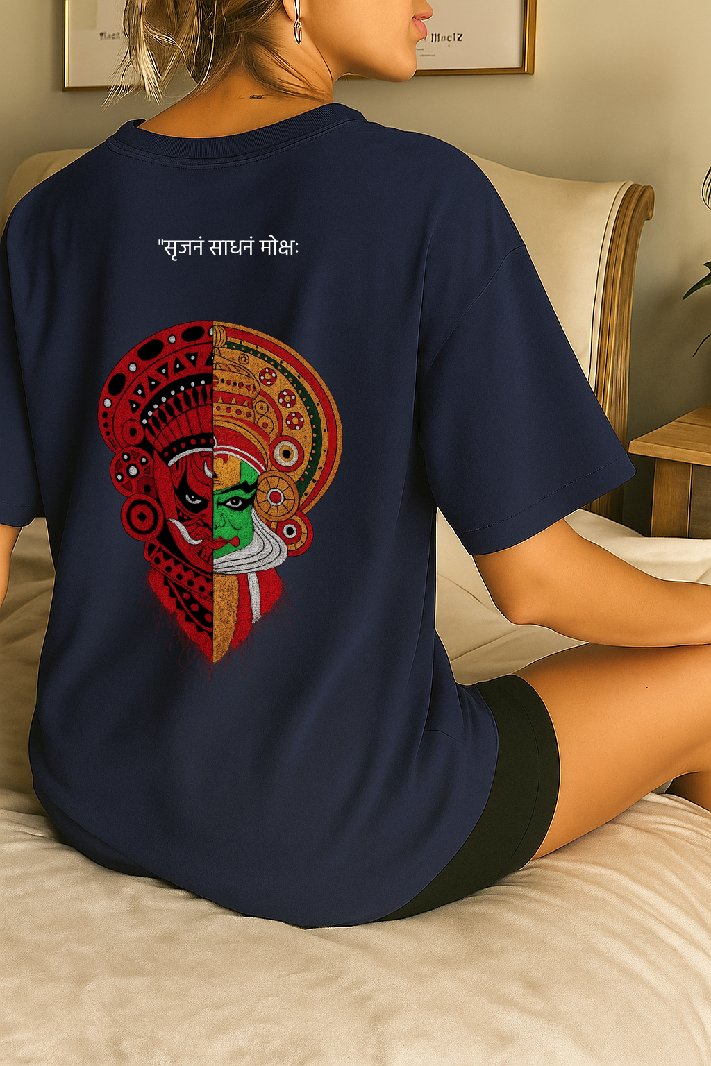 Desi Hood Unisex  “Dual Essence” Kathakali & Theyyam Heavy fabric Oversized T-shirt