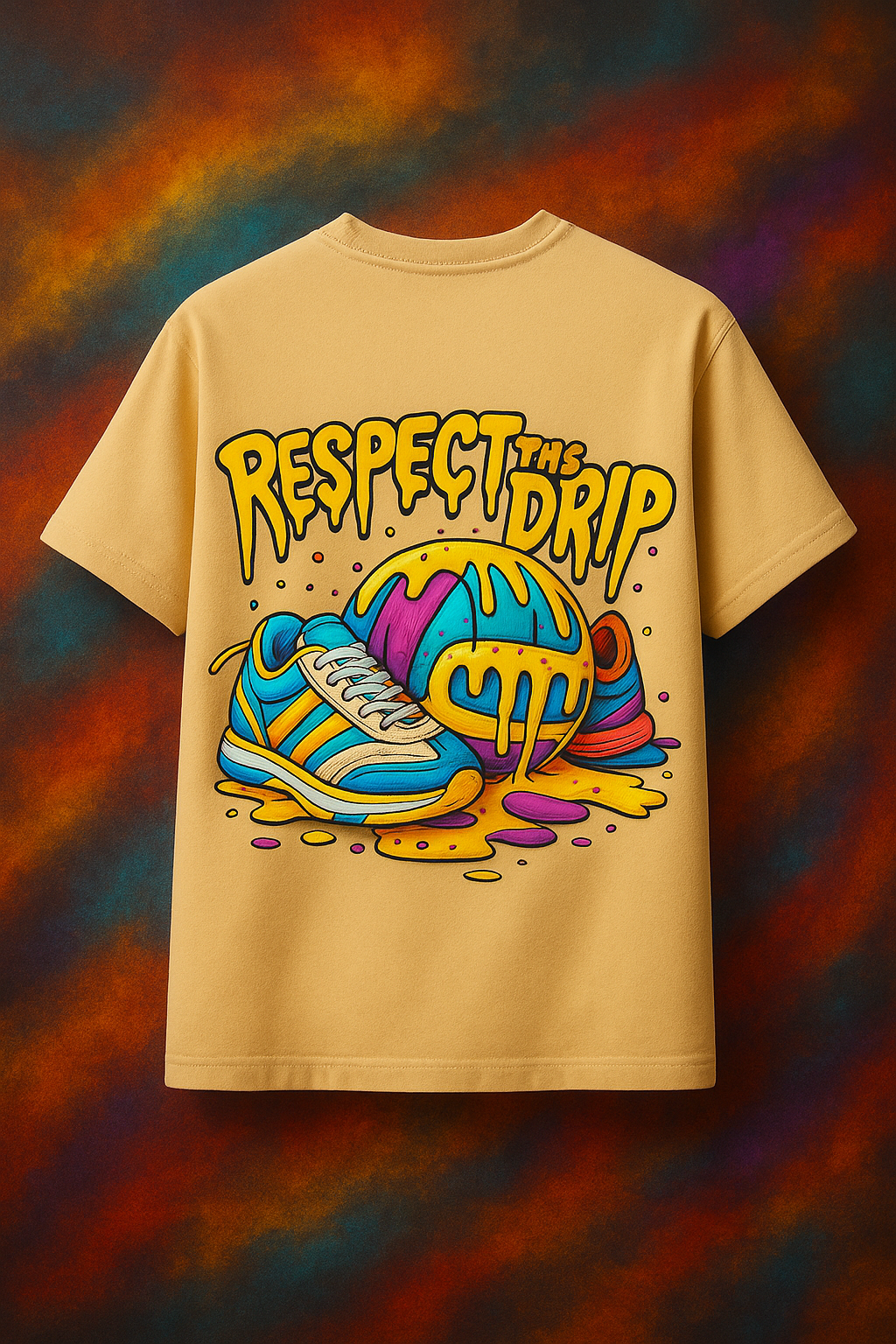 Desi Hood Unisex Respect The Drip Printed  Heavy Fabric Oversized Round Neck T-shirt