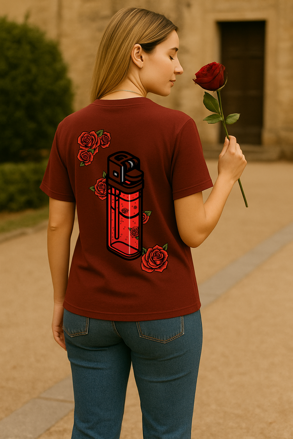 Desi Hood Unisex Heavy Fabric Rose Lighter Oversized T-shirt