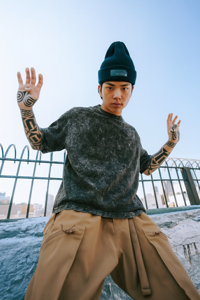 DESI HOOD SOLID UNISEX ACID WASH 240 GSM HEAVY FABRIC HALF SLEEVE OVERSIZE TSHIRT