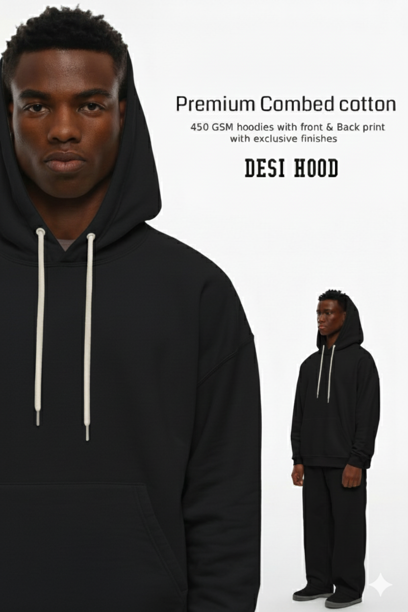 Desi Hood Pure Cotton 450 GSM Unisex Hoodie For Men & Women