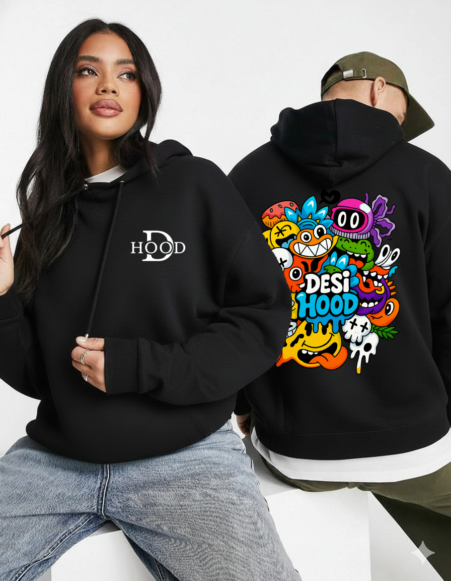 Desi Hood Printed Pure Cotton 450 GSM Unisex Hoodie For Men & Women