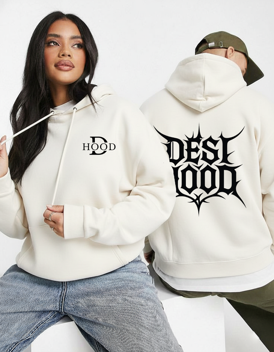Desi Hood Pure Cotton 450 GSM Unisex White Hoodie For Men & Women