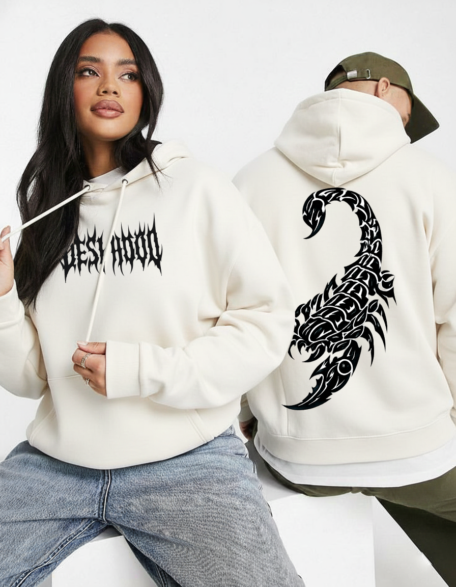 Desi Hood Pure Cotton 450 GSM Unisex White Hoodie For Men & Women