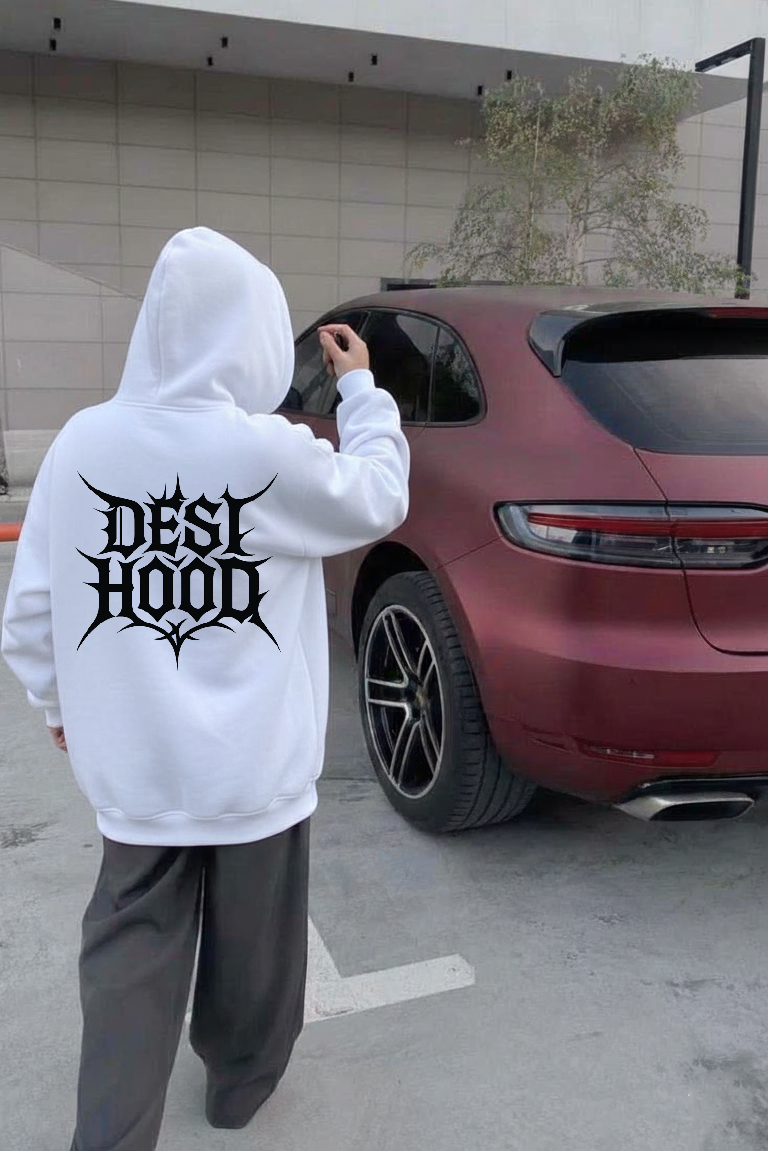 Desi Hood Pure Cotton 450 GSM Unisex White Hoodie For Men & Women