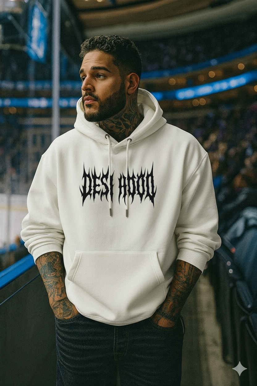 Desi Hood Pure Cotton 450 GSM Unisex White Hoodie For Men & Women