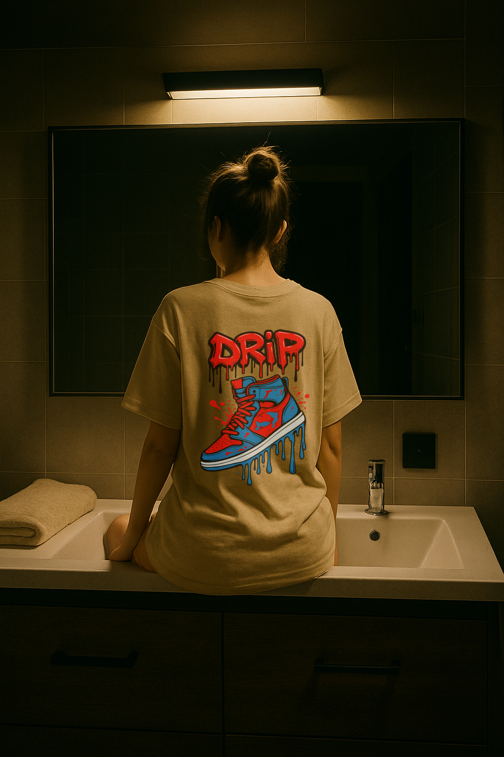 Desi Hood Drip Shoe Printed Oversized Heavy Fabric Round Neck T-shirt