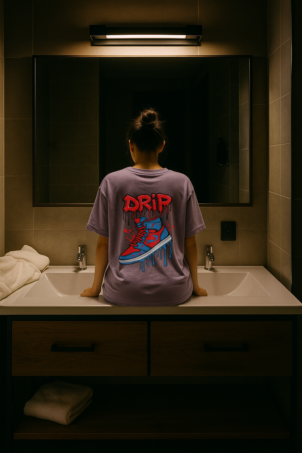 Desi Hood Drip Shoe Printed Oversized Heavy Fabric Round Neck T-shirt